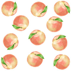 美味しそうな桃の可愛いパターン素材／Delicious peach cute pattern material