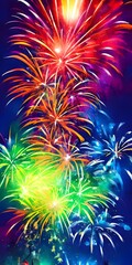 The sky lights up with colors as the fireworks explode in celebration of the new year.
