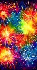 The sky is ablaze with vibrant colours as the fireworks explode in a cascade of light and sound. The cheering crowd is filled with excitement, eager to welcome in the new year.