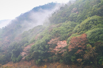 Fototapeta premium a Katsura River in front of Arashiyama Mountain in Kyoto