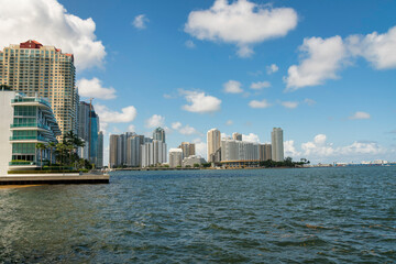 Naklejka premium Views of oceanfront luxury residential buildings at the bay in Miami, Florida