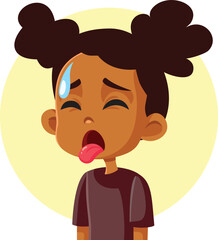 Little Girl Sweating Suffering from Excessive Heat Vector Illustration. Unhappy dehydrated child feeling too hot and sweaty 
