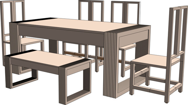 Modern classic minimalist dining table set for young families with white background