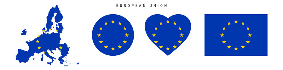EU flag in different shapes icon set. Flat vector illustration