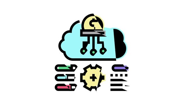 cost researching company and processing color icon animation