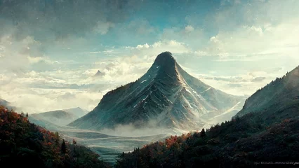 Foto op Plexiglas berglandschap bewolkte hemel Himalaya heuvel vallei achtergrond screensaver HD renderen © Mac