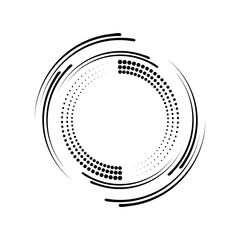 Vector speed lines and dots in circle form. Trendy design element for border frame, round logo, tattoo, sign, symbol, web pages, prints, template, pattern, abstract backgroun