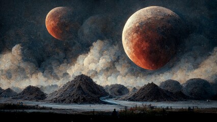 lunar eclipse moon background dramatic dark night planets landscape