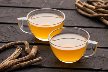 Stems and tea of medicinal valerian - Valeriana officinalis