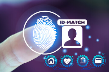 Businessman login with fingerprint scanning. Fingerprint to identify personnel for security check...