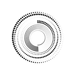 Dots in circle form. Black halftone dotted lines. Trendy design element for border frame, round logo, tattoo, sign, symbol, web pages, prints, template, pattern, abstract background
