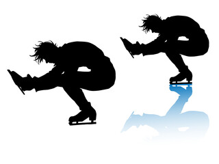 A set of silhouettes of men's singles figure skater (sit spin, black)  © Yukari MISHIMA