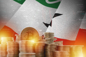 Somaliland flag and big amount of golden bitcoin coins and trading platform chart. Crypto currency...