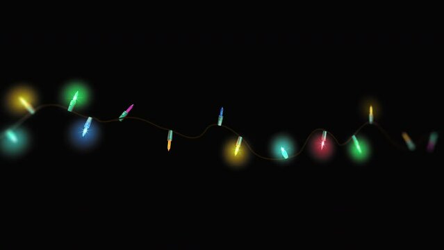 light bulb string flashing Blinking lights. party, Merry Christmas lights or new year background animation. Glowing garlands. Party, event and celebrations.