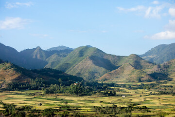 Terraced farms in the mountains of Ethiopia between Dessie and Kombolcha.