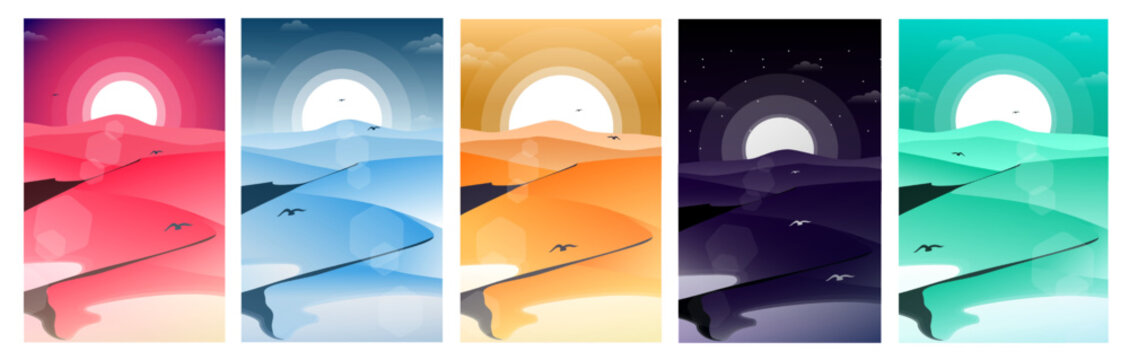 desert illustration for phone walpaper, desert background, vertical background, flat illustration