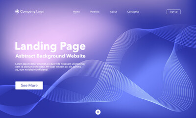 Landing Page. Abstract wave background website. Template for websites, or apps. Modern Blue design. Abstract vector style