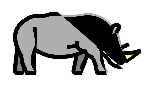 rhino animal in zoo color icon animation
