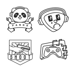 Illustration vector graphic of 4 set of sticker gaming line art on a white background