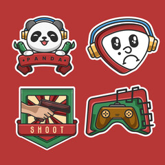 Illustration vector graphic of 4 set of gaming stickers on a red background