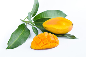 Concept Close up photo of fresh Mango fruit on white background