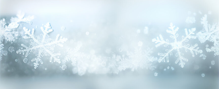 Macro image of snowflakes, winter holiday background
