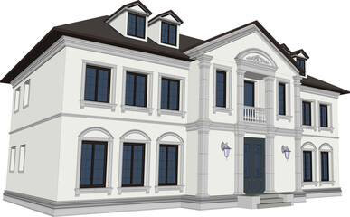 colonial style classic vector villa model with white background