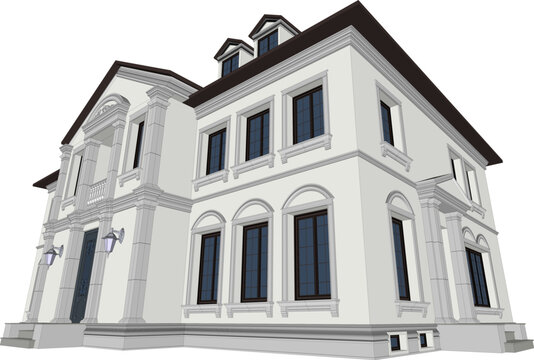 colonial style classic vector villa model with white background