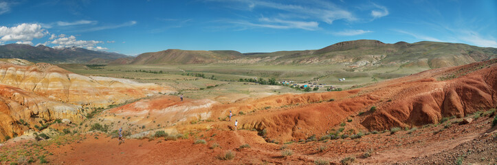 Colored mountains in the south of Altai, desert climate, panoramic view