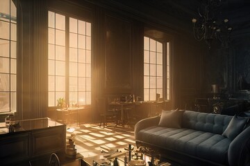 interior of a room with a window and Sunlight 
