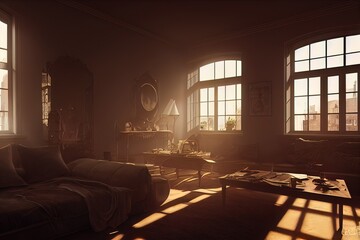 Fototapeta premium interior of a room with a window and Sunlight 