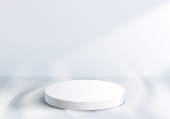 3D realistic modern minimal white cylinder podium platform with smoky elements on clean wall scene background
