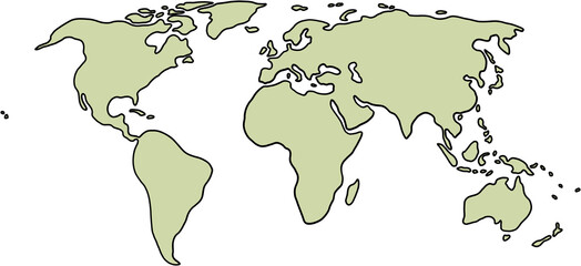 doodle freehand drawing of world map.