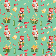 Nutcracker seamless Christmas pattern background. wrapping paper template. Christmas background..