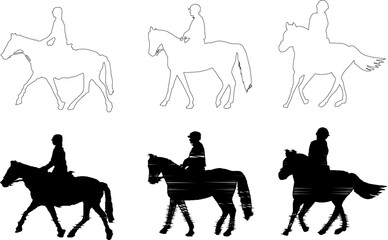 Horse rider silhouette vector sketch with white background