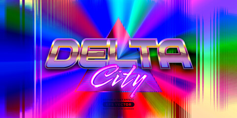 Delta city editable text effect retro style with vibrant theme concept for trendy flyer, poster and banner template promotion