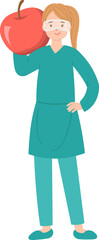 Obraz premium Paramedic or doctor or nurse woman in surgical clothing with red apple