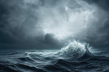 Ship in the stormy sea - obrazy, fototapety, plakaty