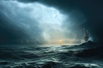Naklejka na ściany i meble Ship in the stormy sea