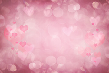 Sweet, hearts with pink background . bokeh ligth and  diamond dust. Valentine concept background