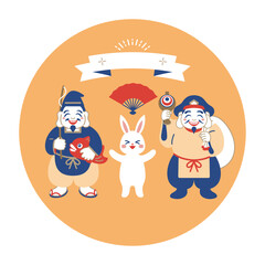 卯年の恵比寿様と大黒様のイラスト素材