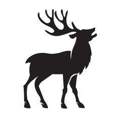 Black silhouette of stag with big antlers. Deer vector illustration.