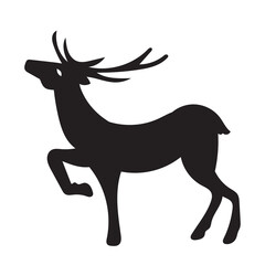 Black silhouette of stag with big antlers. Deer vector illustration.