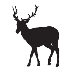 Black silhouette of stag with big antlers. Deer vector illustration.