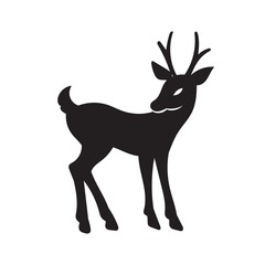 Black silhouette of stag with big antlers. Deer vector illustration.