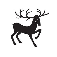 Black silhouette of stag with big antlers. Deer vector illustration.
