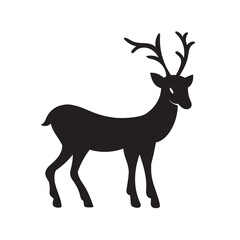 Black silhouette of stag with big antlers. Deer vector illustration.