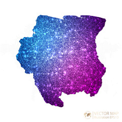 Suriname map in geometric wireframe blue with purple polygonal style gradient graphic on white background. Vector Illustration Eps10.