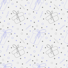 Vector seamless pattern with gift boxes. Monochrome minimal background