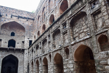 Fototapeta premium Agrasen Ki Baoli (Step Well) situated in the middle of Connaught placed New Delhi India, Old Ancient archaeology Construction